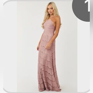 Light Mauve Crochet Lace Halter Maxi Dress